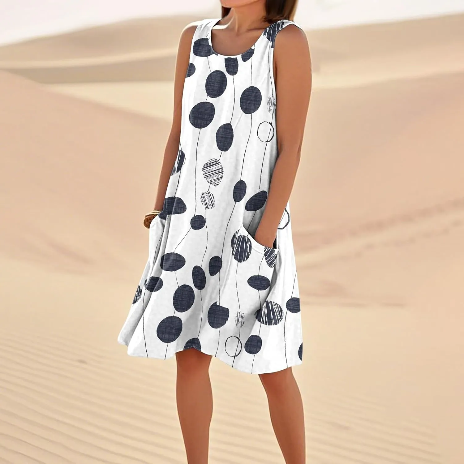 Summer Dresses for Women 2025 Beach Sleeveless Linen Midi Dress Flowy Plus Size Boho Long Sun Dresses with Pocket