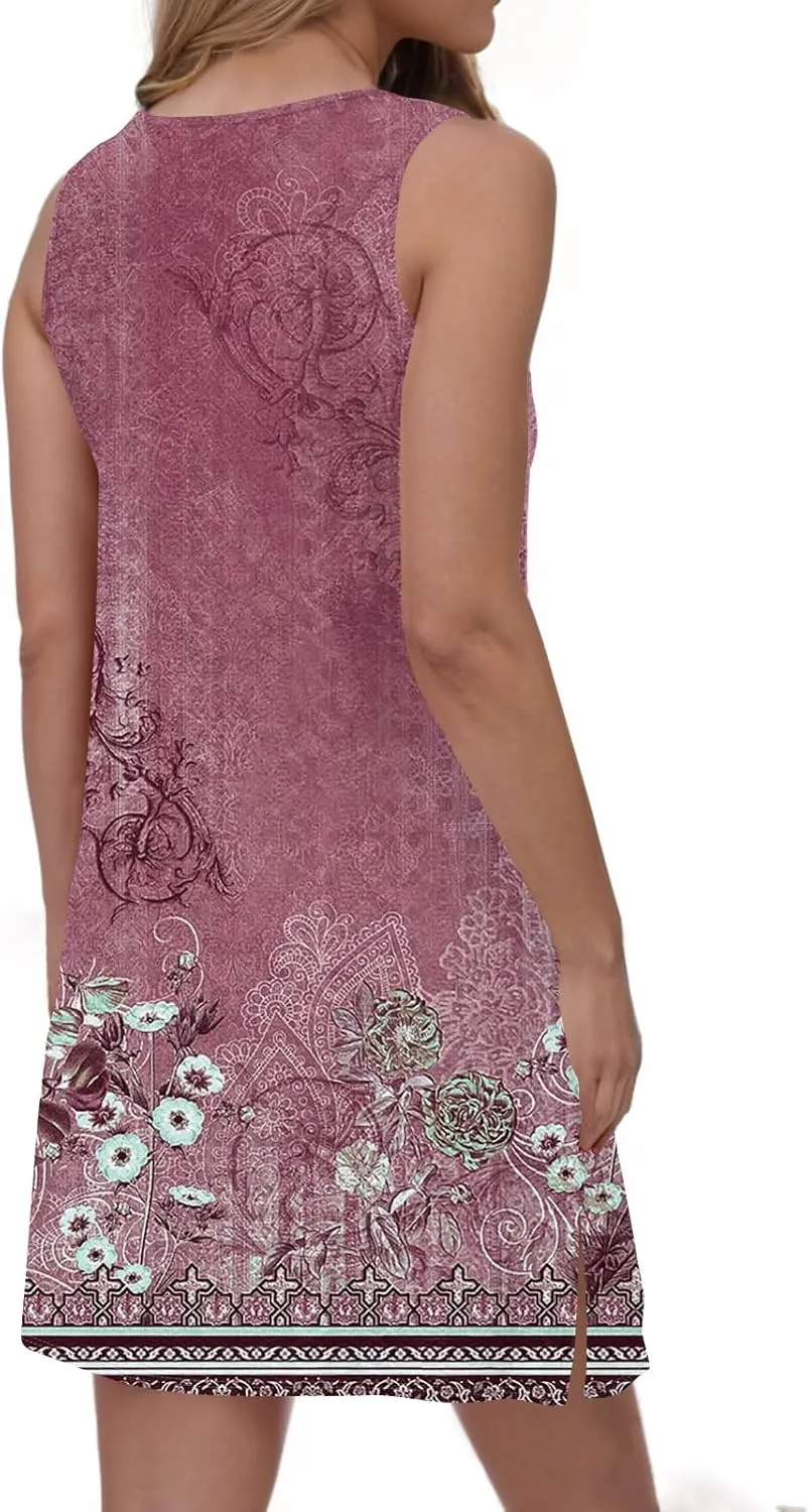 Summer Dresses for Women 2025 Eyelet Swimsuit Coverup Casual Loose Sleeveless Sundresses Tank Dresses with Pockets