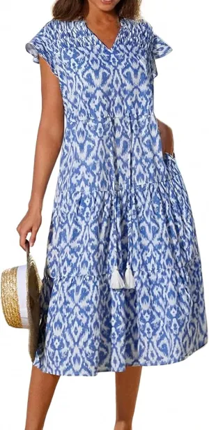Summer Dresses for Women 2025 V Neck Cap Sleeve Floral Ruffle Maxi Dress Tiered Flowy Boho Midi Dresses with Pockets