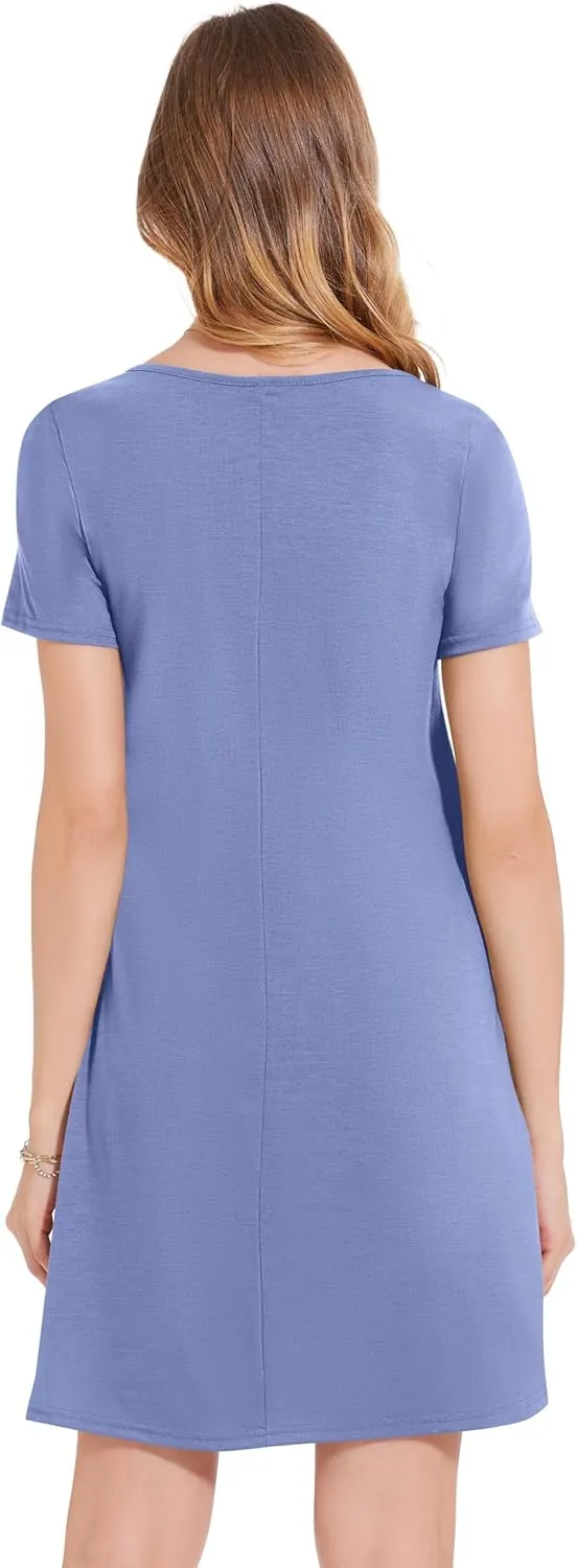 Summer Dresses for Women Casual Short Sleeve Sundress Scoop Neck Beach T Shirt Dress with Pockets