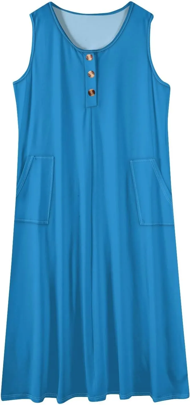 Sun Dresses for Women 2025 Vacation Summer Boho Beach Casual Empire Waist A-Line Midi Flowy Sundresses with Pockets