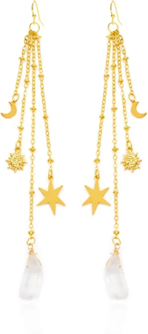 Sun Goddess Quartz Charm Earrings Star Moon Crystal Bohemian Hippie Celestial Earrings Witch Metaphysical Jewelry