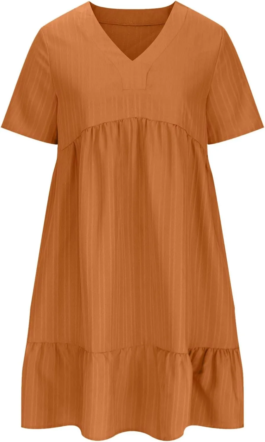 Sundresses for Women 2025 Short Sleeve Elegant Mini Dress Pleated Summer Casual Dresses Flowy V Neck Beach Dress