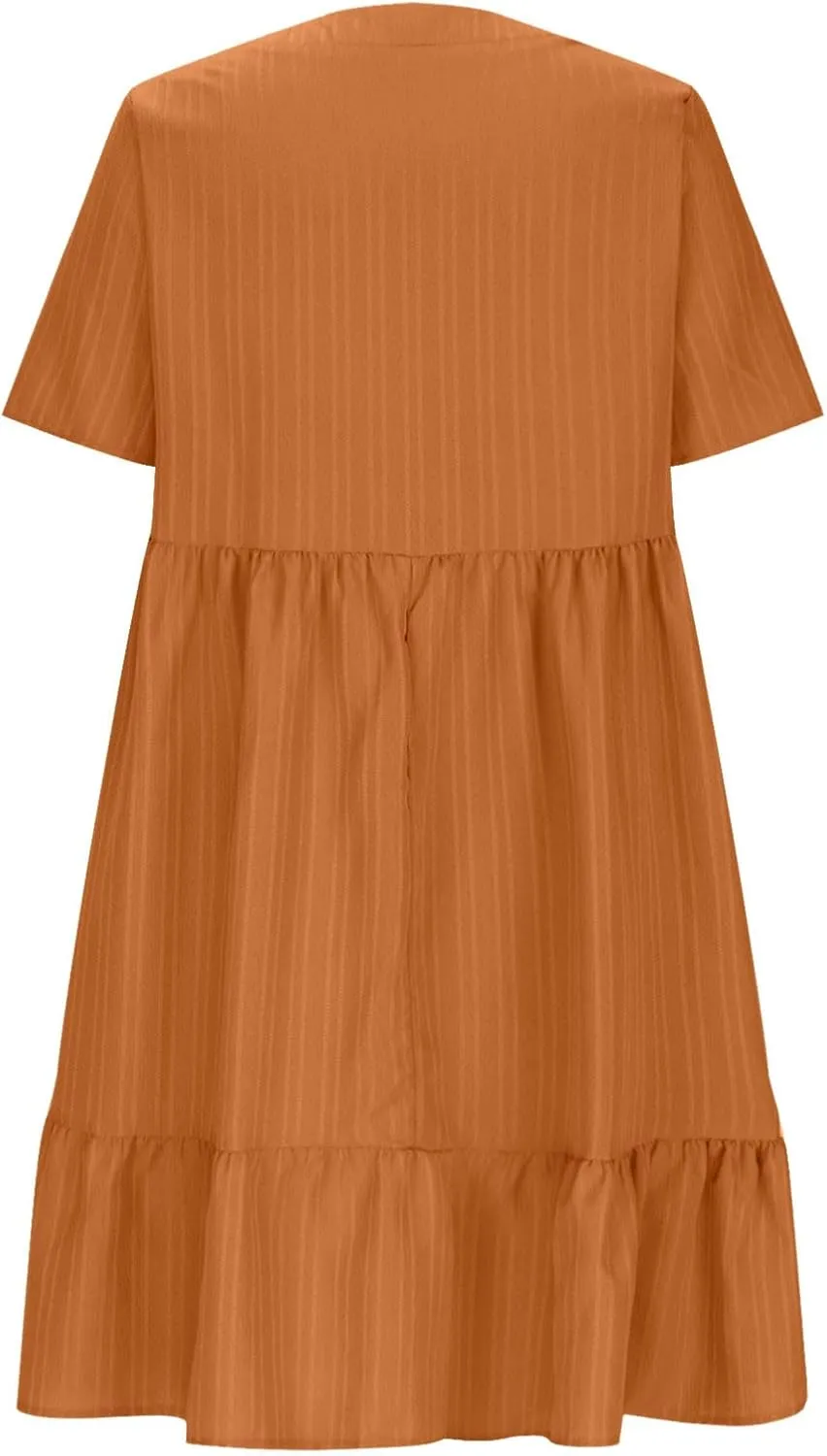 Sundresses for Women 2025 Short Sleeve Elegant Mini Dress Pleated Summer Casual Dresses Flowy V Neck Beach Dress