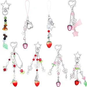Sureio 8 Pcs Y2k Cute Strawberry Keychains Star Tulip Keychain Accessories Aesthetic Phone Charms for Women Bag Purse Gifts