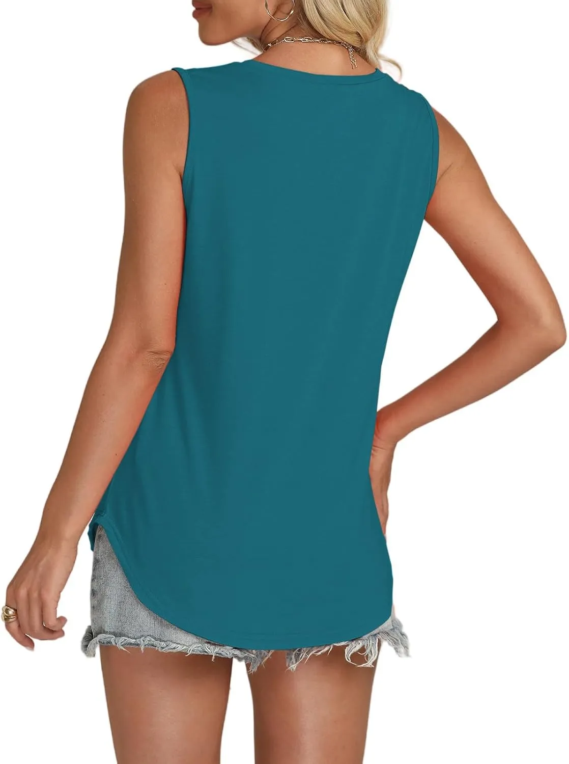 Tank-Tops-for-Women 2025 Summer Pleated Sleeveless Casual Loose Fit V Neck Tunics Dressy Flowy Shirts