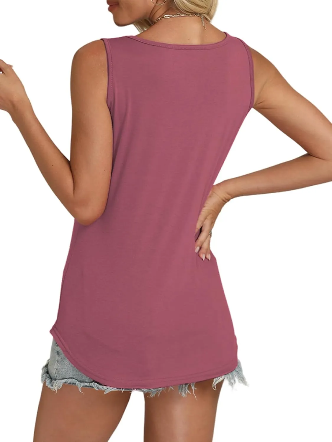 Tank-Tops-for-Women 2025 Summer Sleeveless Casual Pleated Shirts Trendy Scoop Neck Tunics Flowy Tees
