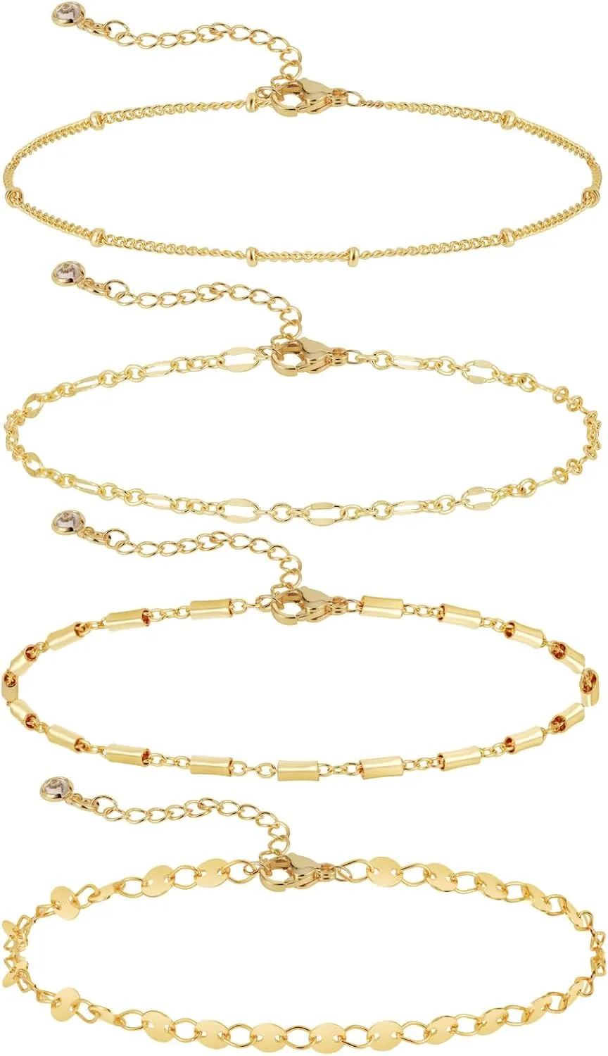Tasiso Gold Bracelets for Women 14K Gold Jewelry for Women Cute Heart Beaded Bracelets for Women Lip Cuban Link Paperclip Chain Anklet Dainty Bracelet Pack Gifts for Women Girls