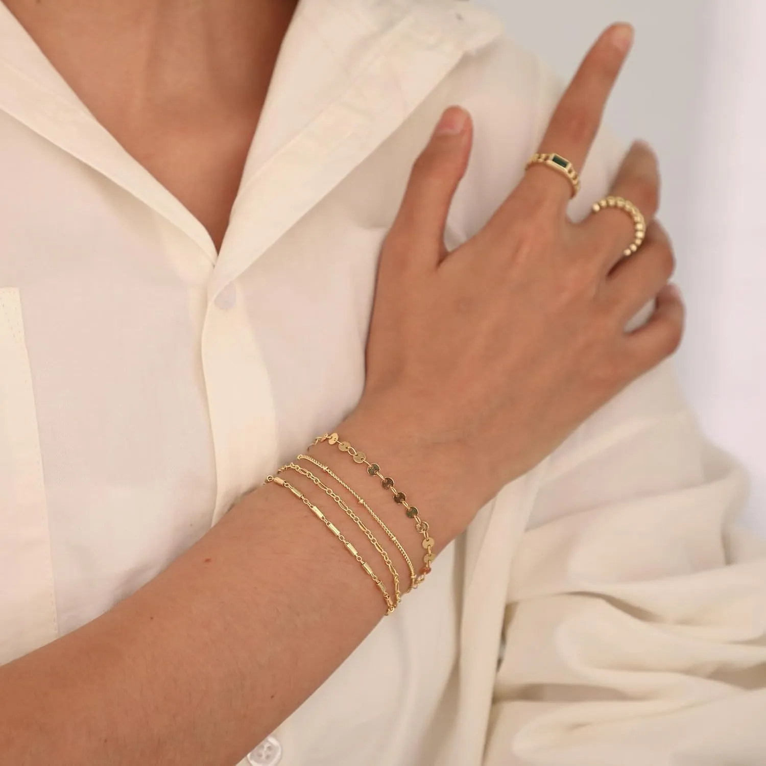 Tasiso Gold Bracelets for Women 14K Gold Jewelry for Women Cute Heart Beaded Bracelets for Women Lip Cuban Link Paperclip Chain Anklet Dainty Bracelet Pack Gifts for Women Girls