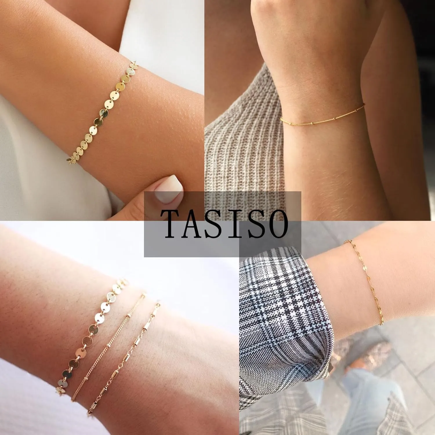 Tasiso Gold Bracelets for Women 14K Gold Jewelry for Women Cute Heart Beaded Bracelets for Women Lip Cuban Link Paperclip Chain Anklet Dainty Bracelet Pack Gifts for Women Girls