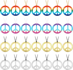 Tatuo Peace Sign Pendant Necklace Hippie Rainbow Love Peace Necklace Gold Silver Tie Dye 60s 70s