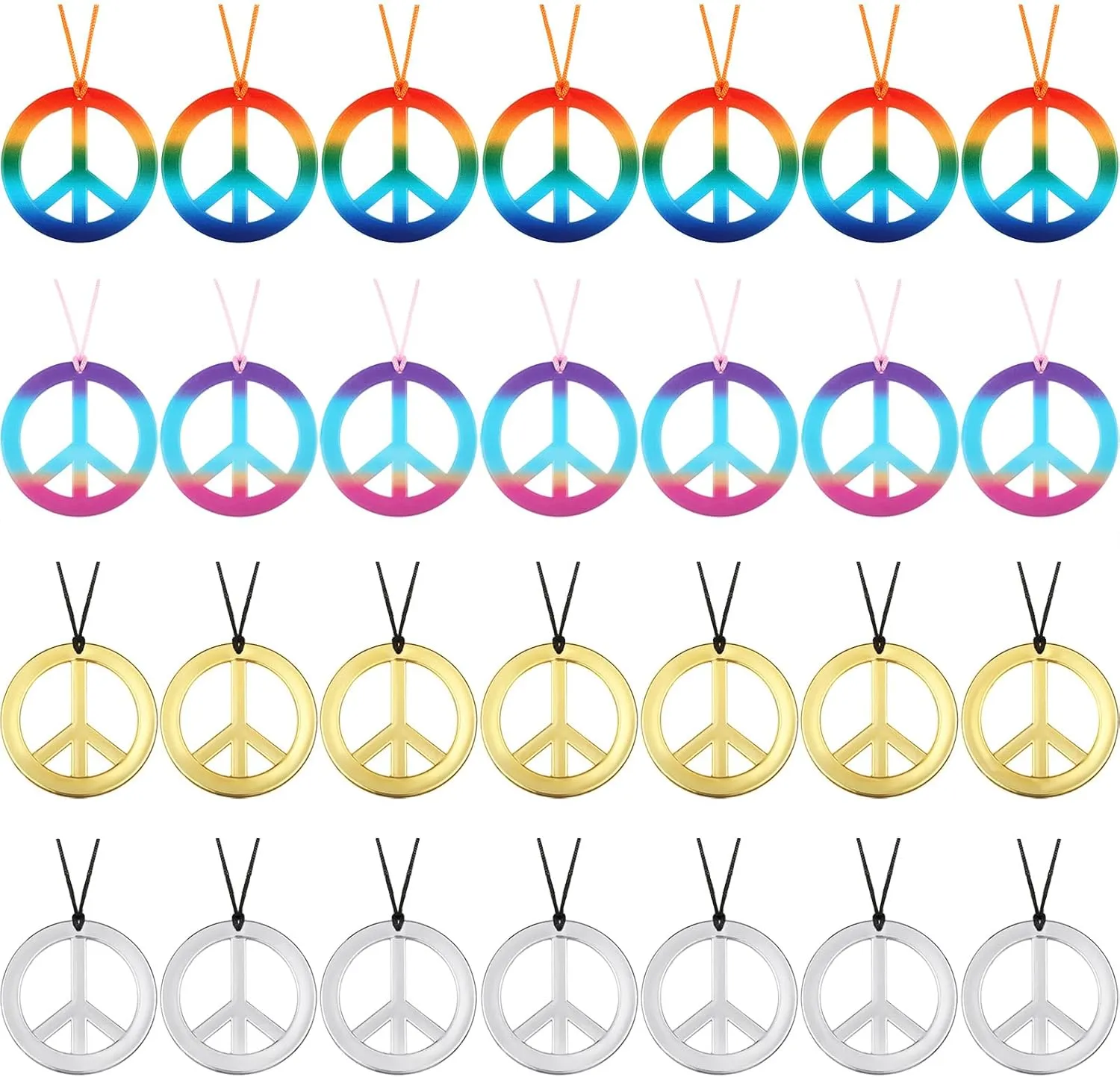 Tatuo Peace Sign Pendant Necklace Hippie Rainbow Love Peace Necklace Gold Silver Tie Dye 60s 70s