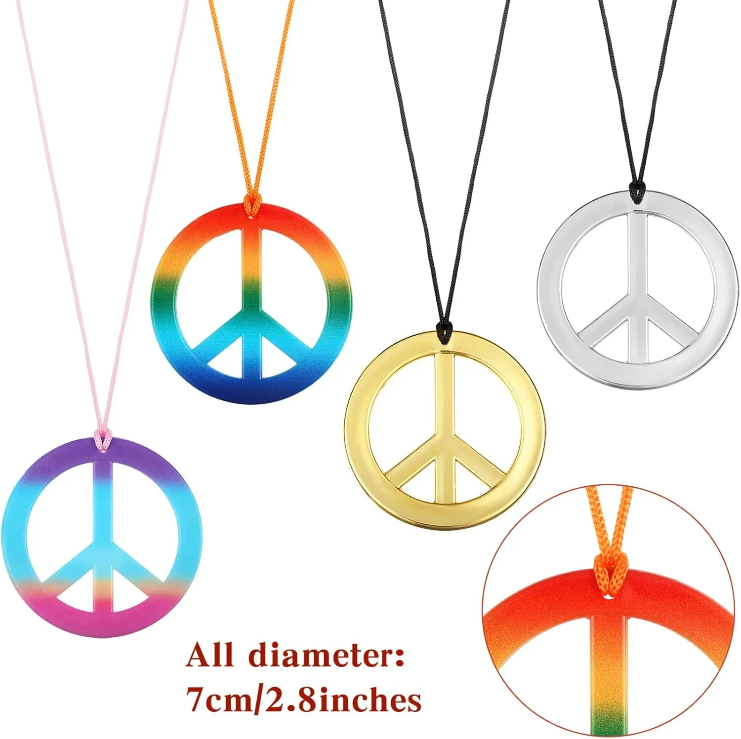 Tatuo Peace Sign Pendant Necklace Hippie Rainbow Love Peace Necklace Gold Silver Tie Dye 60s 70s