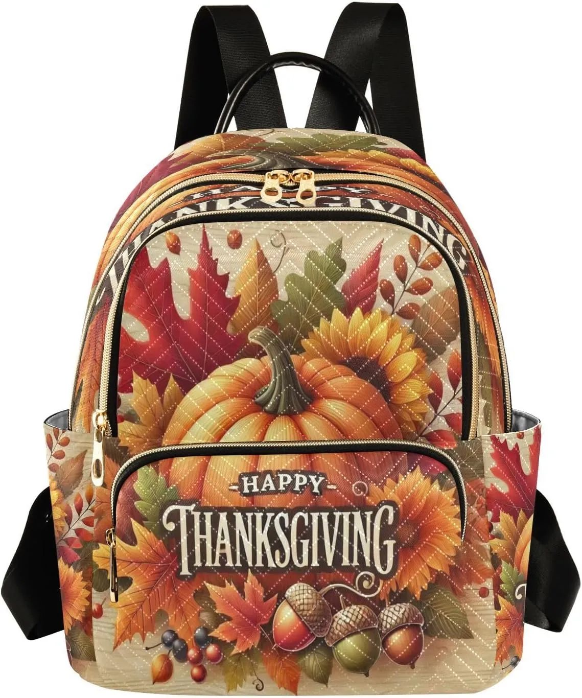Thanksgiving Pumpkins Mini Backpack Purse for Women Small Quilted Bookbag Ladies Shoulder Bags for Work Travel Casual Daypack M