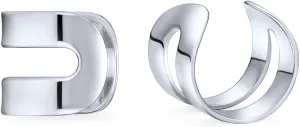 Tiny Modern Geometric Helix Wrap Two Band Ear Cuffs Cartilage Lobe Earrings For Women For Men Rose Gold Plated Silver