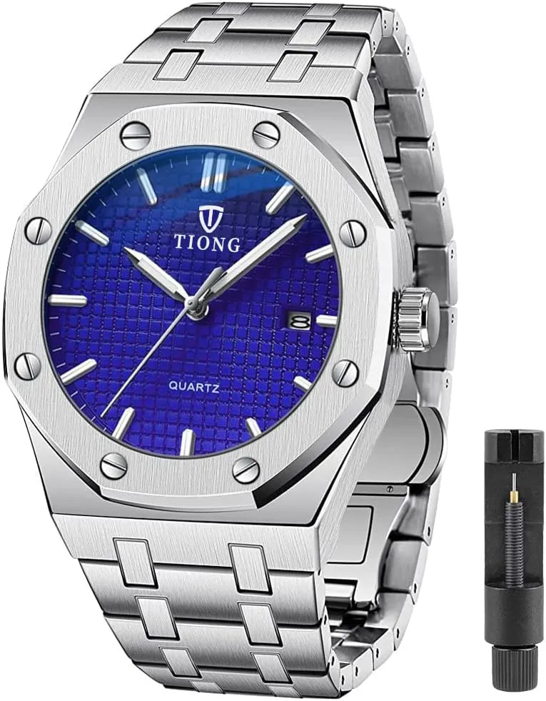 Tiong Mens Watches Chronograph Stainless Steel Waterproof Date Analog Quartz Watch Business Casual Fashion Wrist Watches for Men