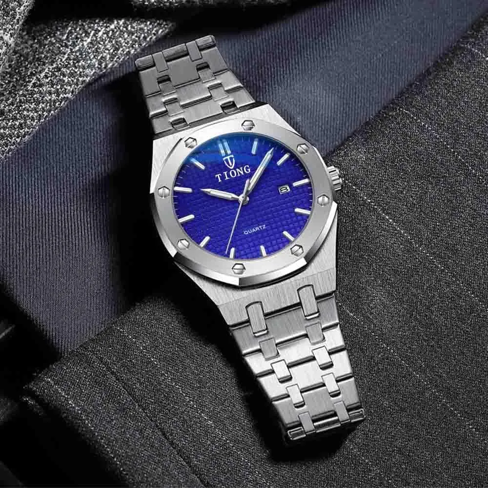 Tiong Mens Watches Chronograph Stainless Steel Waterproof Date Analog Quartz Watch Business Casual Fashion Wrist Watches for Men