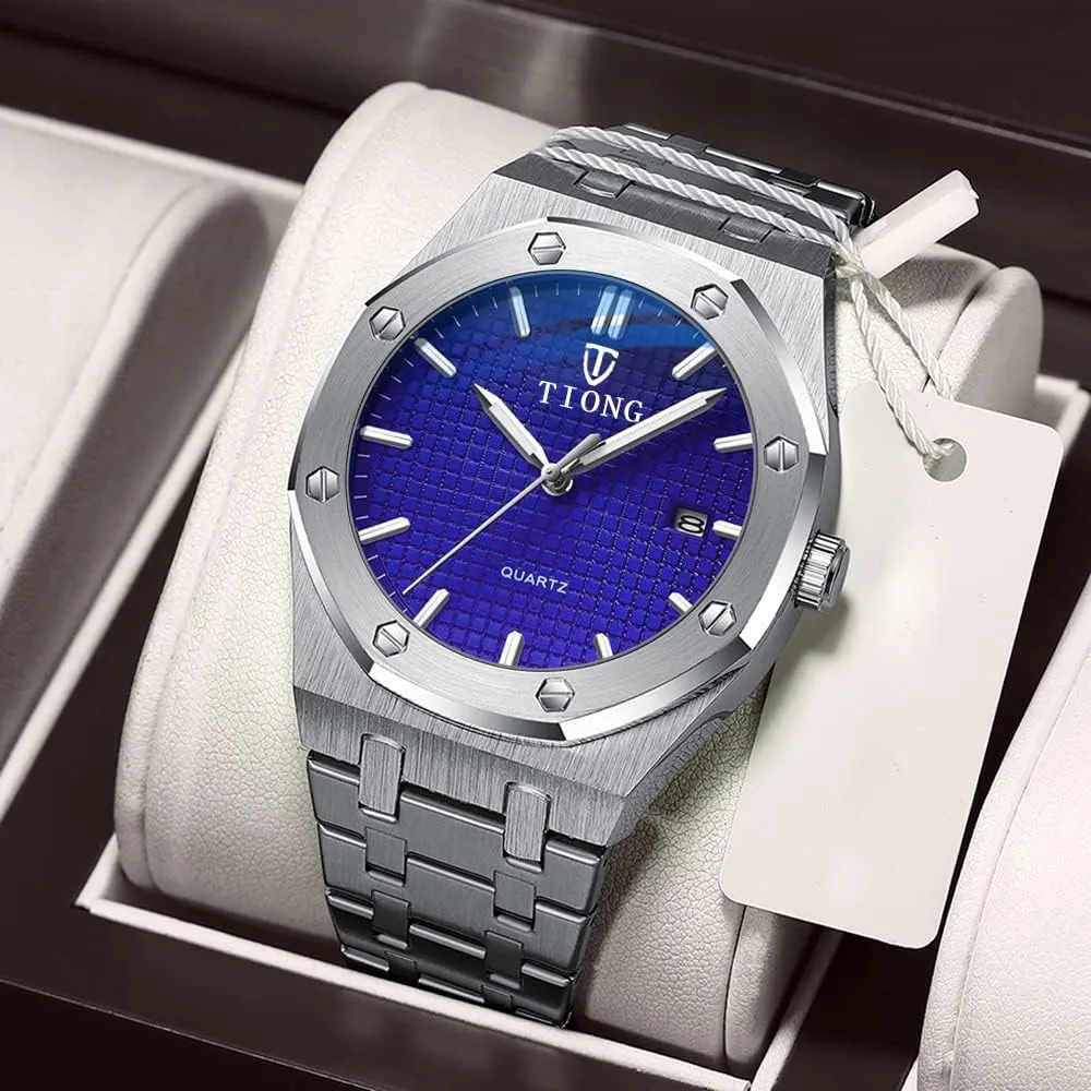 Tiong Mens Watches Chronograph Stainless Steel Waterproof Date Analog Quartz Watch Business Casual Fashion Wrist Watches for Men