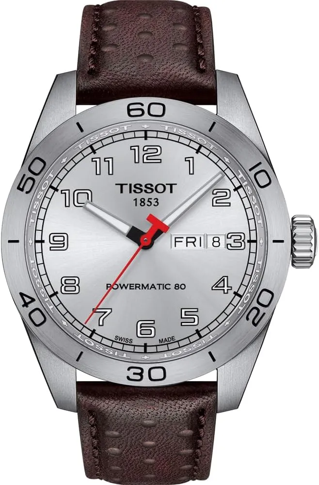 Tissot Mens PRS 516 Powermatic 80 316L Stainless Steel case Automatic Watch, Brown, Leather, 20 (T1314301603200)