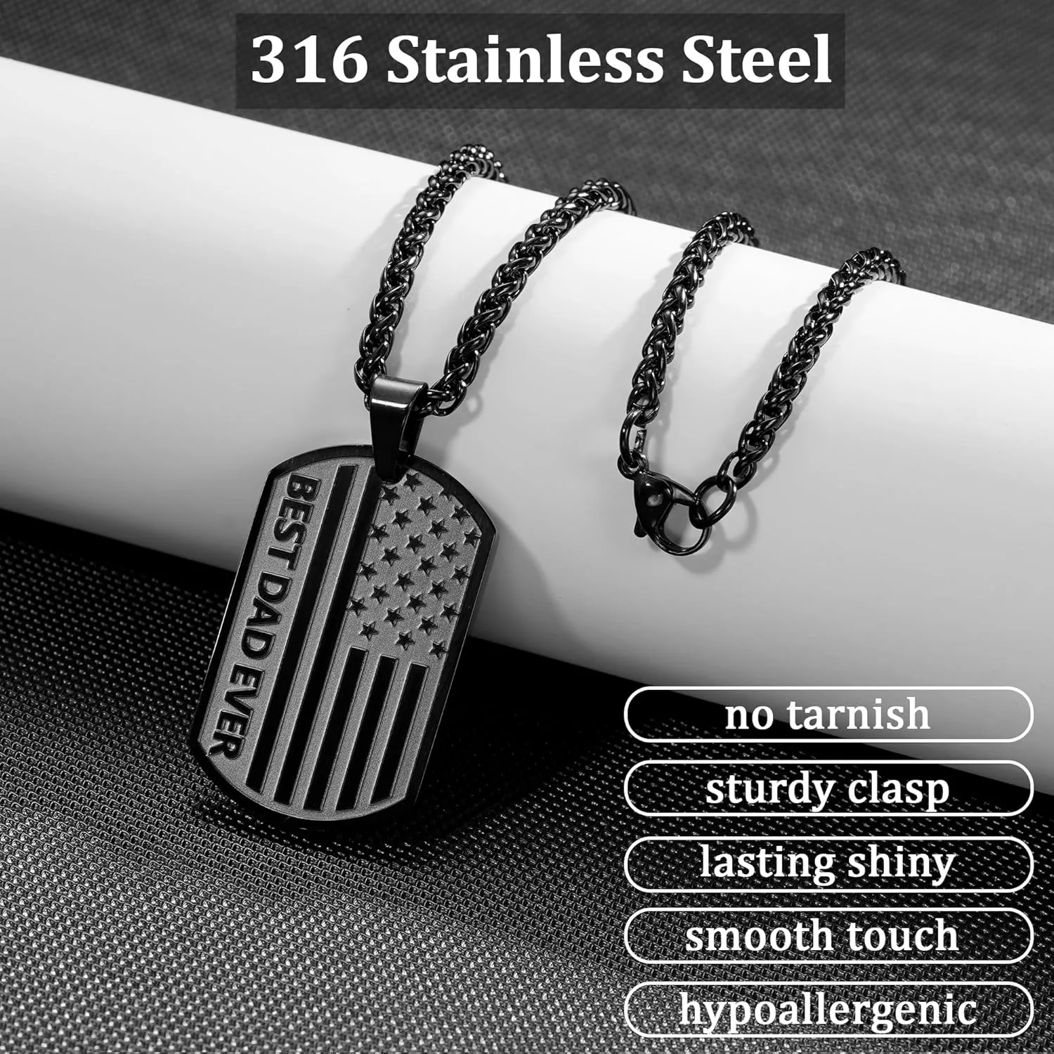 To My Dad Son Brother Husband Boyfriend Grandson Grandpa 24IN Dog Tag Necklace American Flag Pendant Chain Christmas Valentines Day Jewelry Gifts for Men Boys