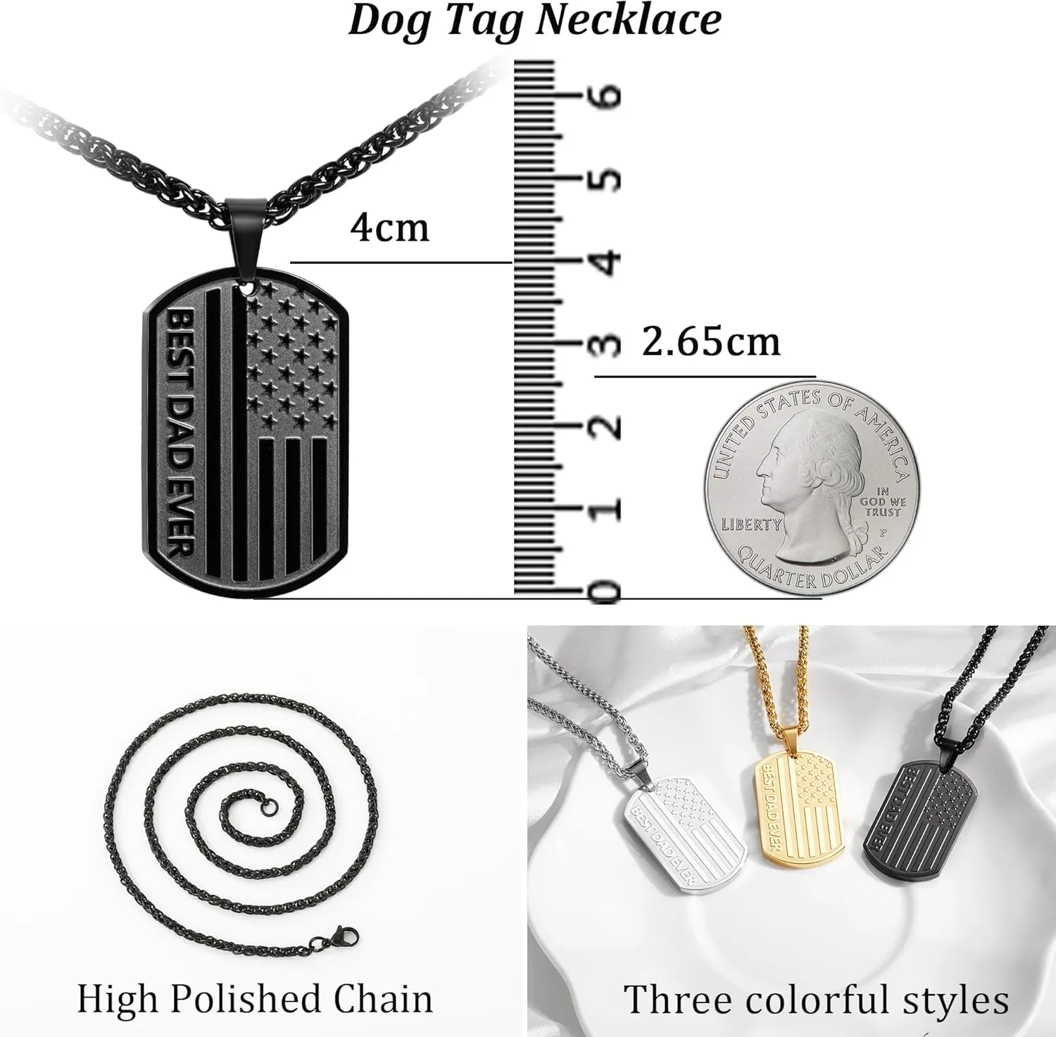 To My Dad Son Brother Husband Boyfriend Grandson Grandpa 24IN Dog Tag Necklace American Flag Pendant Chain Christmas Valentines Day Jewelry Gifts for Men Boys