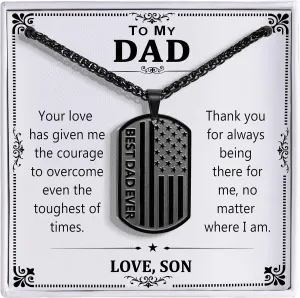 To My Dad Son Brother Husband Boyfriend Grandson Grandpa 24IN Dog Tag Necklace American Flag Pendant Chain Christmas Valentines Day Jewelry Gifts for Men Boys