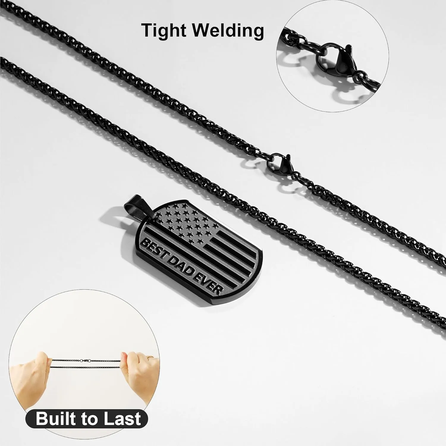 To My Dad Son Brother Husband Boyfriend Grandson Grandpa 24IN Dog Tag Necklace American Flag Pendant Chain Christmas Valentines Day Jewelry Gifts for Men Boys