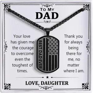 To My Dad Son Brother Husband Boyfriend Grandson Grandpa 24IN Dog Tag Necklace American Flag Pendant Chain Christmas Valentines Day Jewelry Gifts for Men Boys