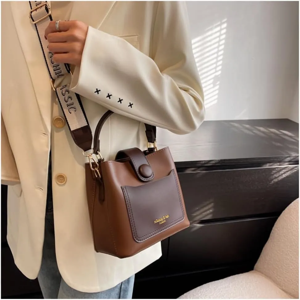 Top Handle Bucket Bag Hobo Bucket Handbag with Guitar Strap Small Crossbody Shoulder Bucket Bags and Purses