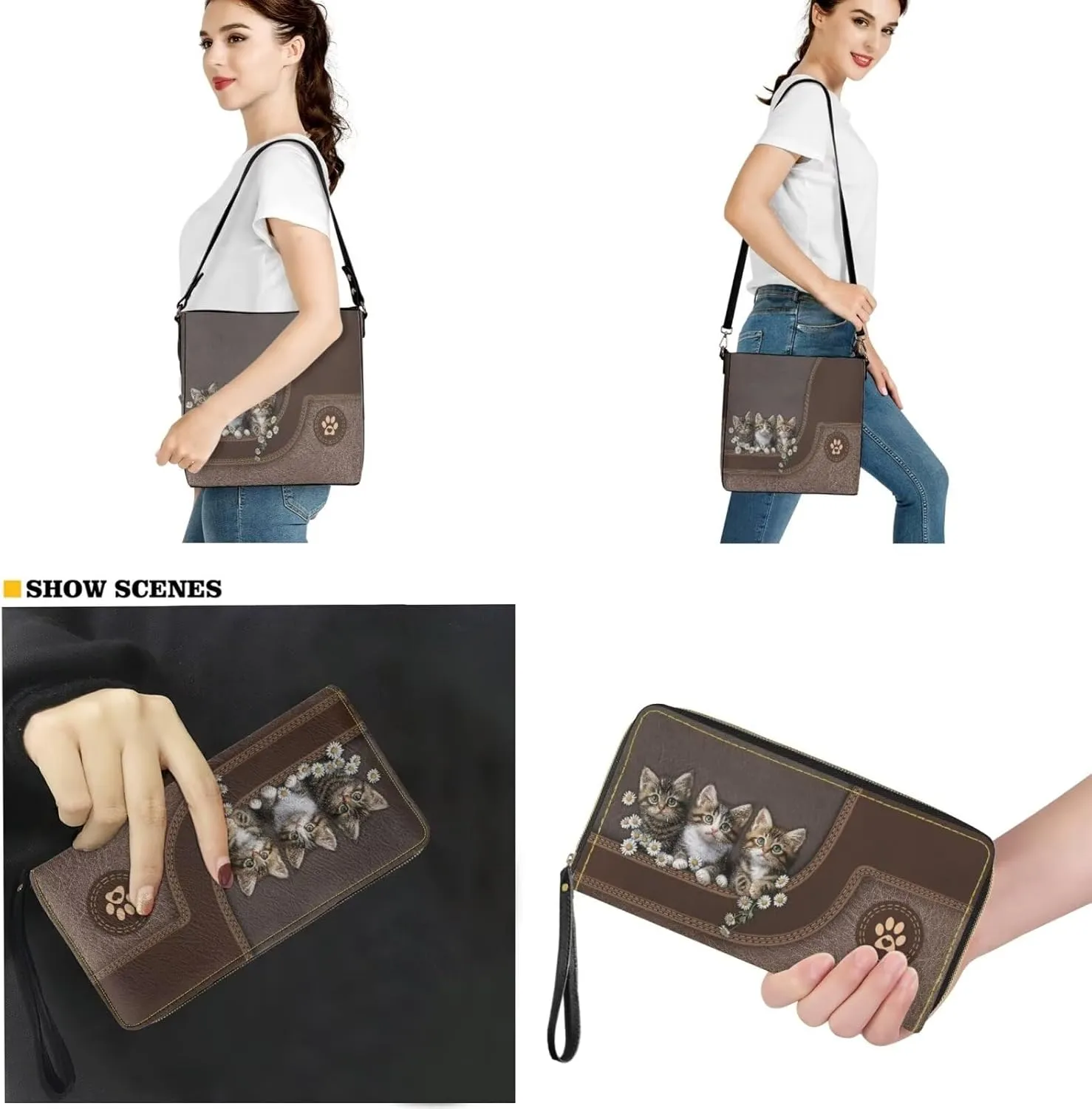 Tote Bags Set 2 Piece Crossbody Bags Shoulder Purses for Women with Adjustable Shoulder Strap Wallet Women Wristlet