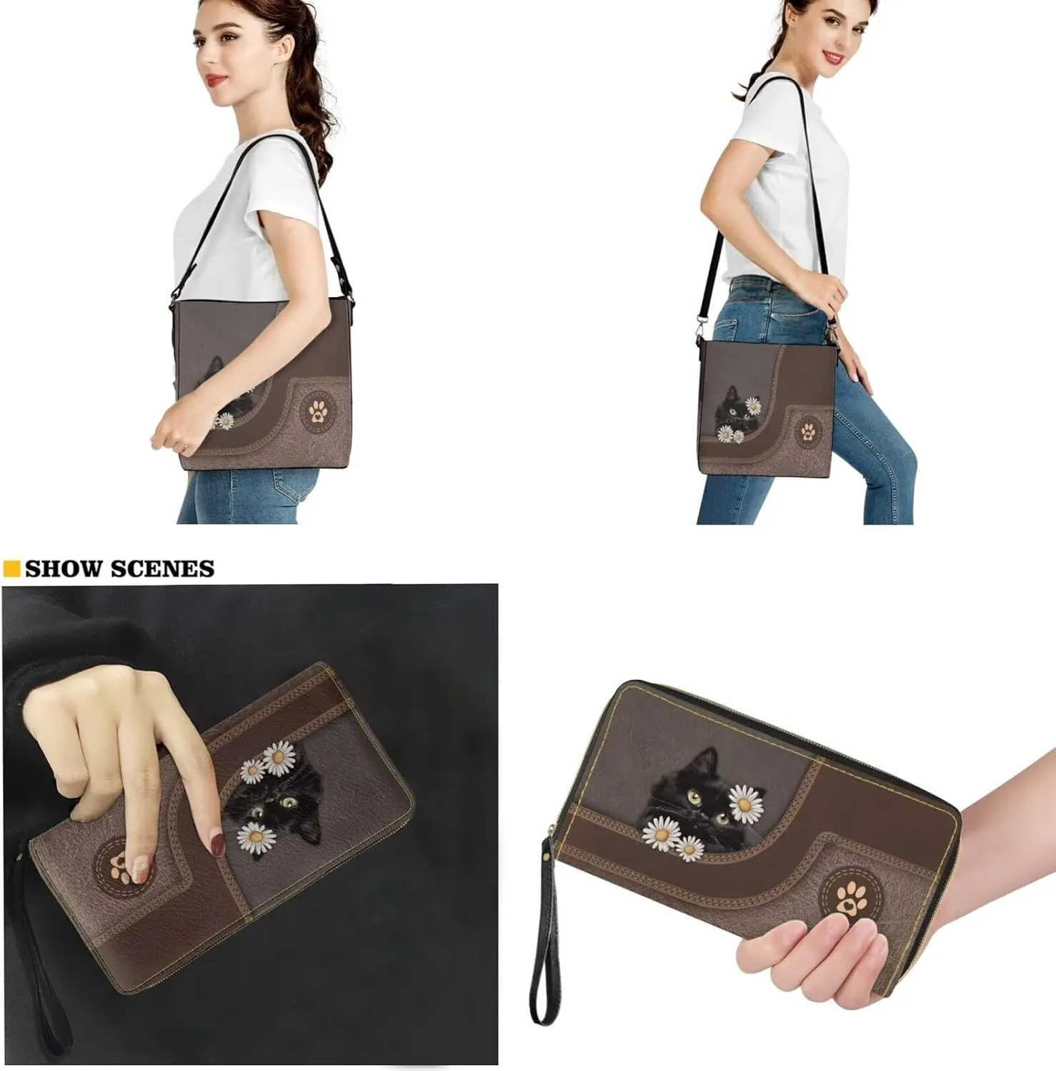 Tote Bags Set 2 Piece Crossbody Bags Shoulder Purses for Women with Adjustable Shoulder Strap Wallet Women Wristlet