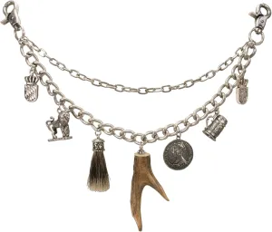 Traditional bavarian costume charivari Xaver, men costume jewelry, german trophy pendant necklace for leather trouser with real deer horn (antique silver colored)