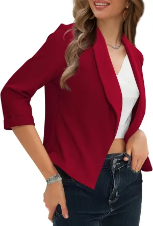 Tralilbee Women's Cropped Blazers 3/4 Sleeve Open Front Lightweight Cardigan Casual Work Office Suit Blazer Jackets S-XL