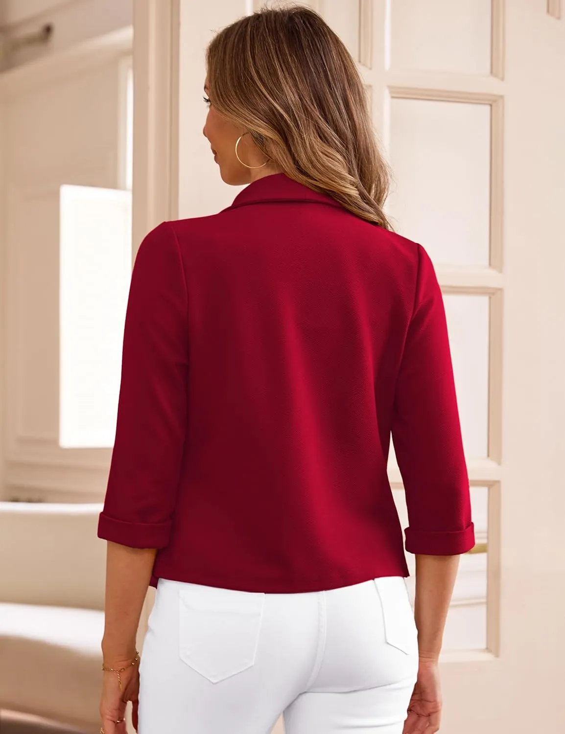 Tralilbee Women's Cropped Blazers 3/4 Sleeve Open Front Lightweight Cardigan Casual Work Office Suit Blazer Jackets S-XL