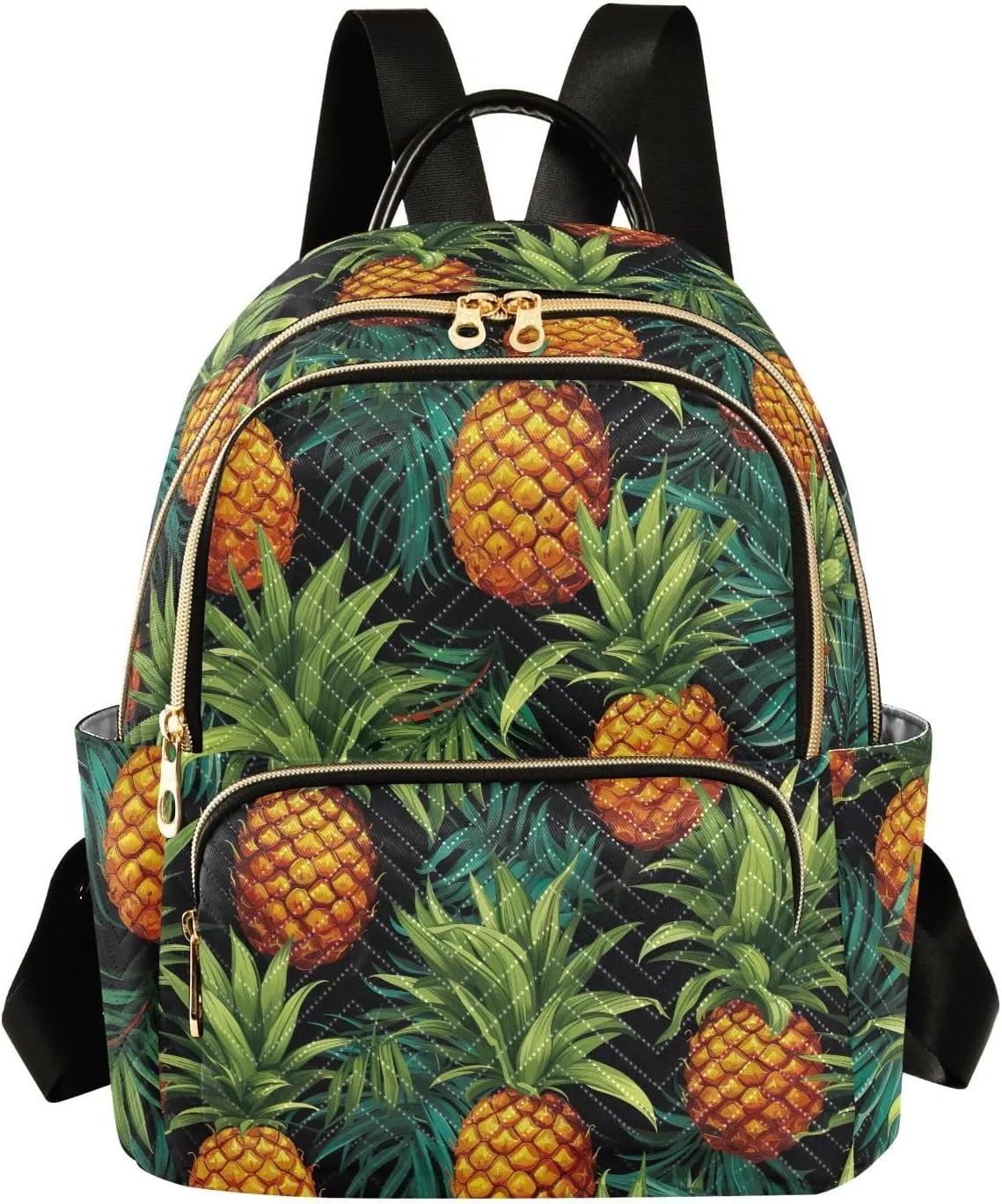 Tropical Leaves Pineapples Mini Backpack Purse for Women Ladies Shoulder Bags for Work Quilted Casual Bookbag Small Travel Daypack M