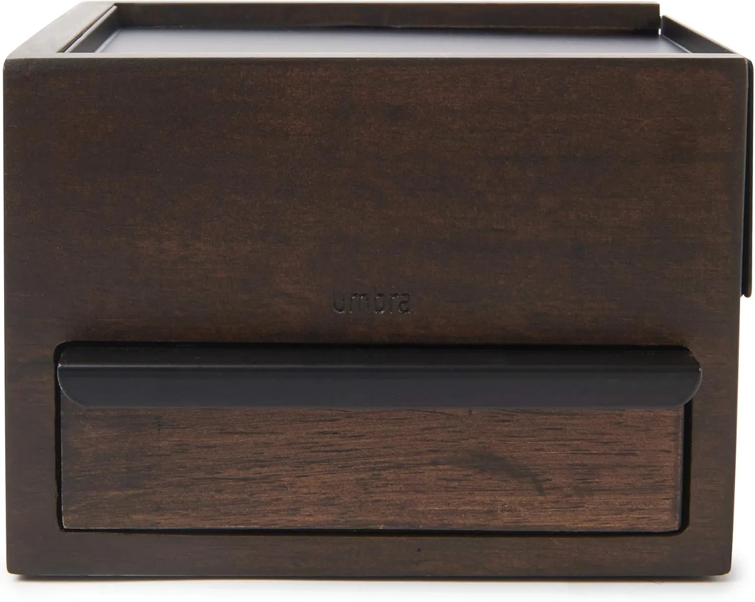 Umbra Mini Stowit Jewelry Box - Modern Keepsake Storage Organizer with Hidden Compartment Drawers for Ring, Bracelet, Watch, Necklace, Earrings, and Accessories,Black/Walnut