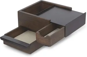 Umbra Mini Stowit Jewelry Box - Modern Keepsake Storage Organizer with Hidden Compartment Drawers for Ring, Bracelet, Watch, Necklace, Earrings, and Accessories,Black/Walnut