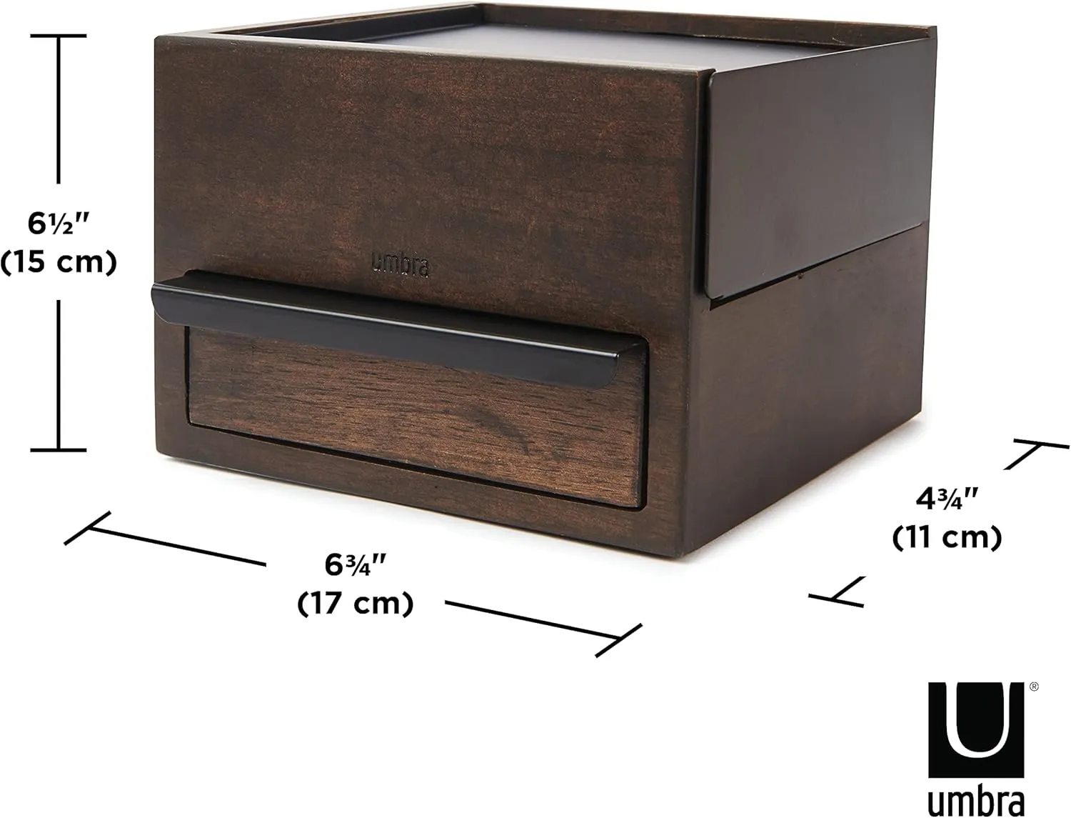 Umbra Mini Stowit Jewelry Box - Modern Keepsake Storage Organizer with Hidden Compartment Drawers for Ring, Bracelet, Watch, Necklace, Earrings, and Accessories,Black/Walnut