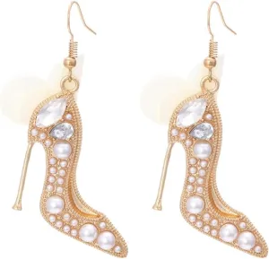 Unique High Heel Shoe Earrings With Rhinestone Flower - Floral Dangle Earring - Charming Modern Jewelry for Women