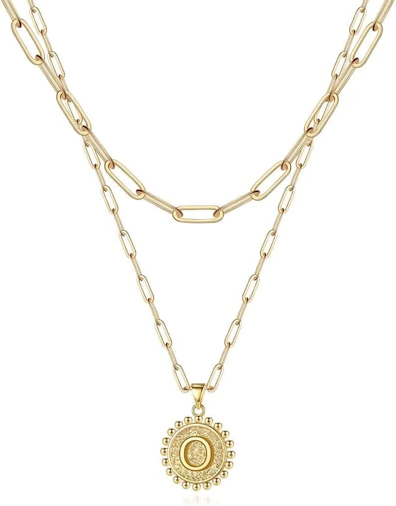Ursteel Layered Initial Necklaces for Women - 14K Gold Plated Dainty Layering Paperclip Chain Necklaces for Women Jewelry