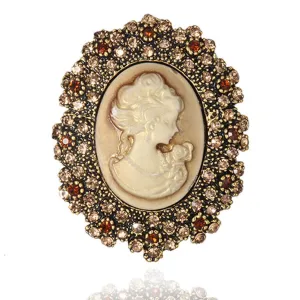 Victorian Vintage Beauty Lady Portrait Brooch Pins with Crystal Rhinestones, Retro Gold Tone Brooches for Women Fashion Jewelry (Gold)