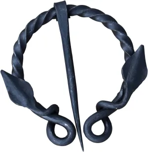Viking Traders Hand-Forged Brooch Medieval Design Twisted O Shape Leaf Design | Brooch With Clock Pin Unisex For Cloak Shawl And Scarf