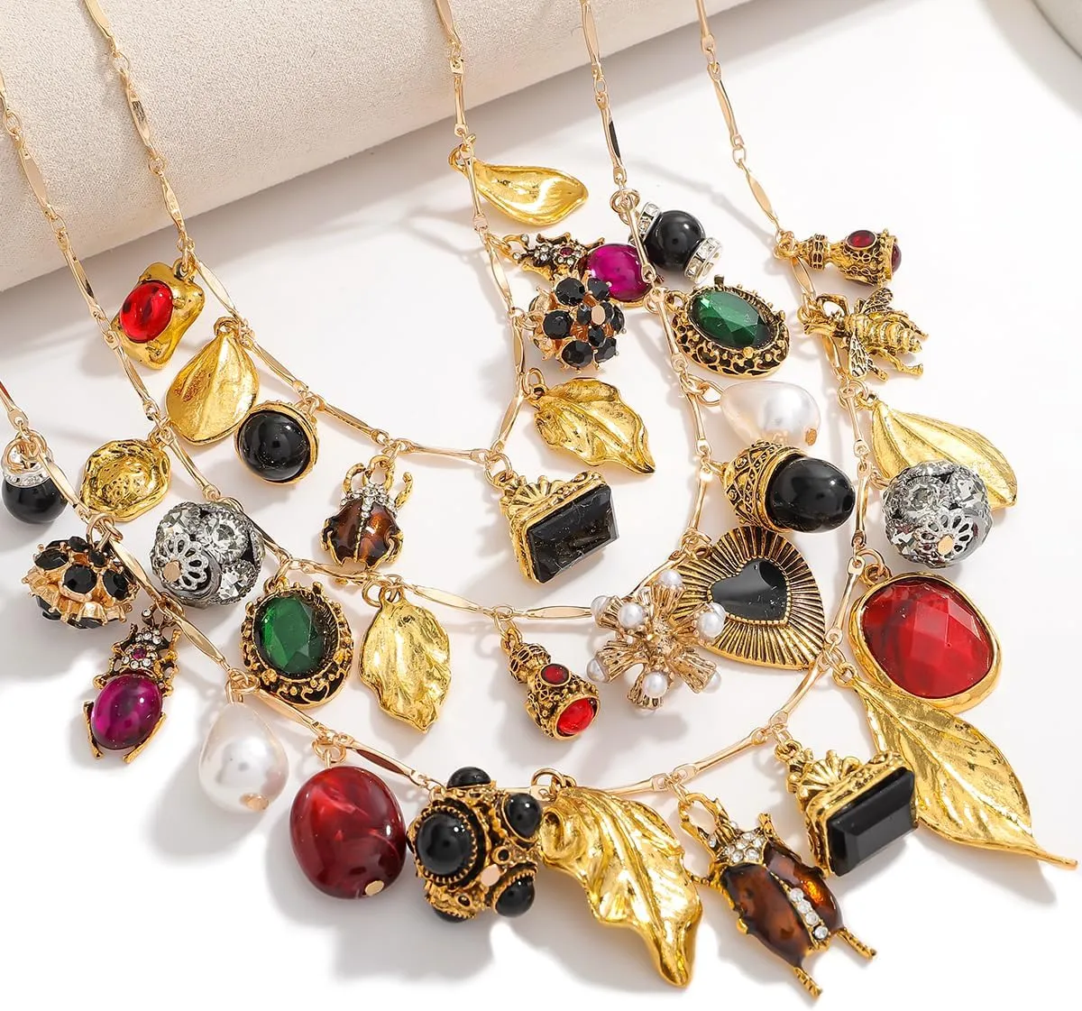 Vintage 3-Layered Pendant Charm Necklace for Women, Bohemian Ethnic Triple Layer Stackable Chain Necklace, Unique Statement Jewelry for Party Gift