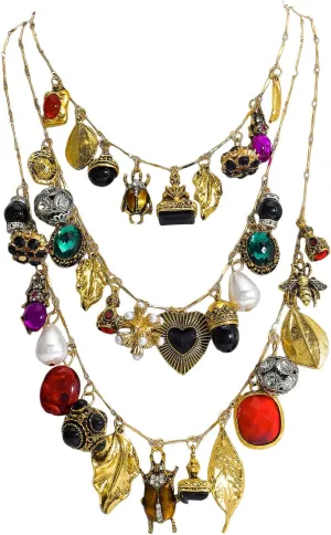 Vintage 3-Layered Pendant Charm Necklace for Women, Bohemian Ethnic Triple Layer Stackable Chain Necklace, Unique Statement Jewelry for Party Gift