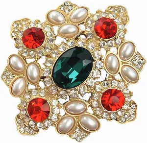 Vintage Antique Baroque pin Style Brooches Pin Red Green Shiny Cubic Zirconia Brooch Pin Scarf Holders for Women