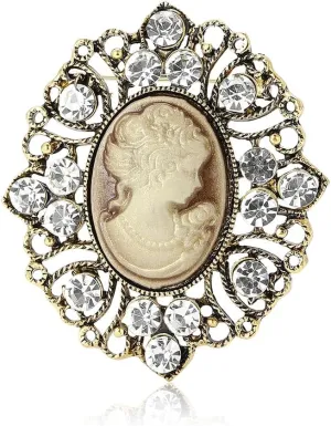 Vintage Cameo Victorian Lady Maiden Crystal Rhinestone Brooch Pins For Women Retro Beauty Lady Brooches Lapel Pin Elegant Corsage Dress Accessories Wedding Christmas Birthday Fashion Jewelry Gift