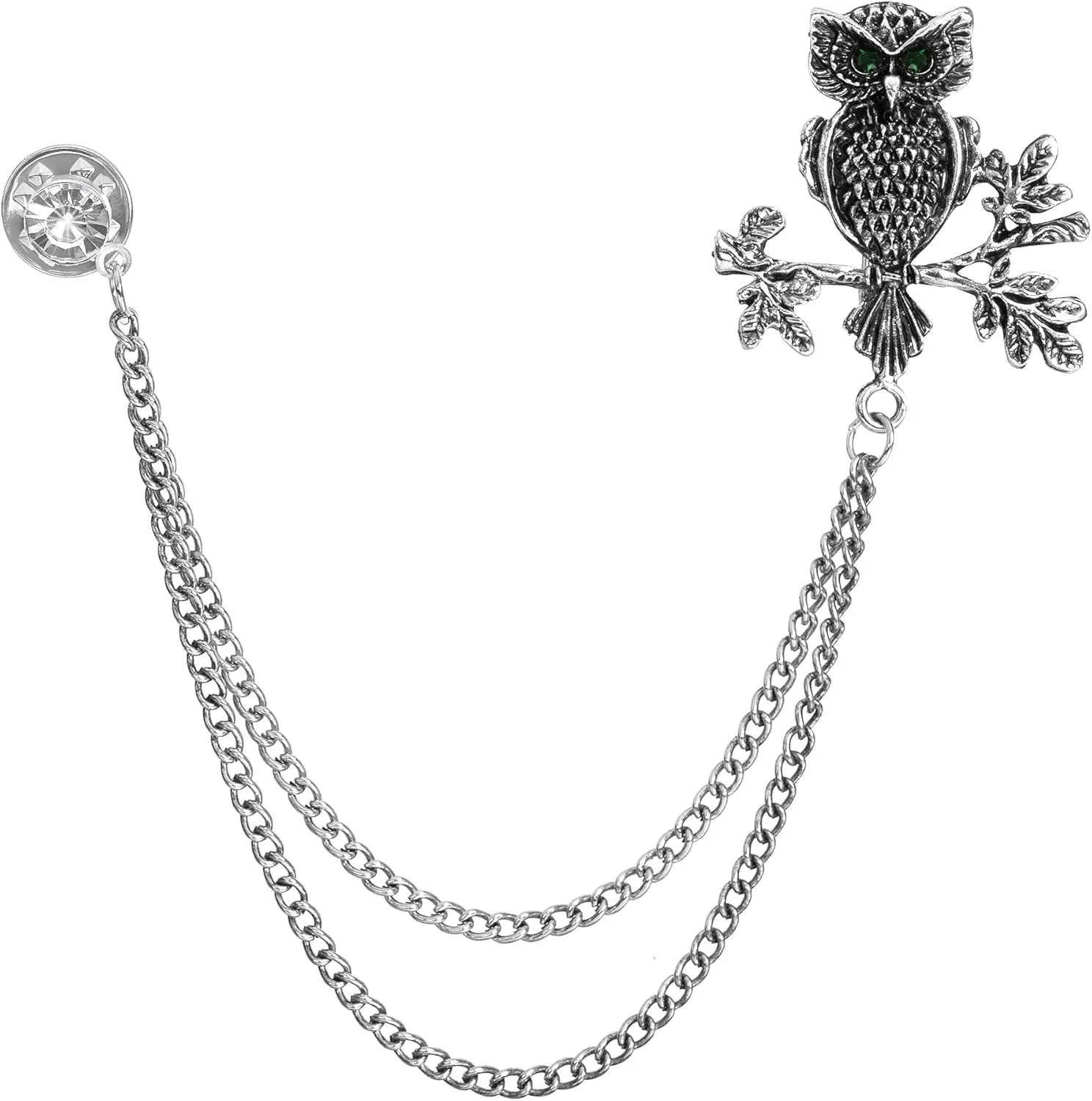 Vintage Owl Long Chain Brooch, Lapel Pin, Suit Chain for Gift Man and Boyfriend
