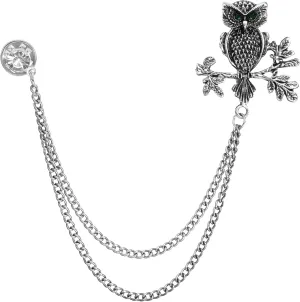 Vintage Owl Long Chain Brooch, Lapel Pin, Suit Chain for Gift Man and Boyfriend
