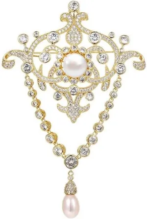 Vintage Rhinestone Brooch Pin for Women Baroque Style Pearl Brooches Accessories Elegant Austrian Crystal Lapel Pins Dress Coat Sweater Suit Party Wedding Gifts Victorian Bridal Jewelry