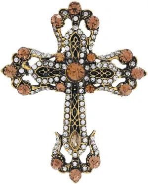 Vintage Rhinestone Cross Brooch Pin for Women Girls Crystal Christian Turquoise Cross Brooches Lapel Pin Shiny Religious Unisex Faith Antique Christmas Pray Dress Accessories Jewelry Gift